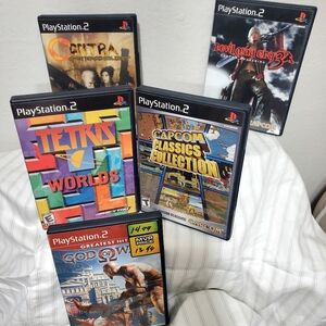 PS2: Tetris. God of War.  Contra Shattered Soldier. Capcom Classics Collection V